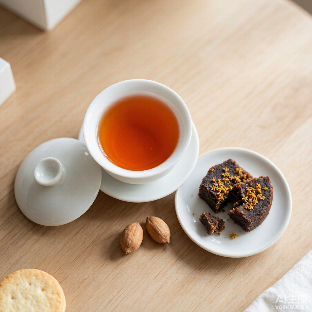 茶食搭配：白瓷盖碗+桂花糕+坚果+淡口饼干